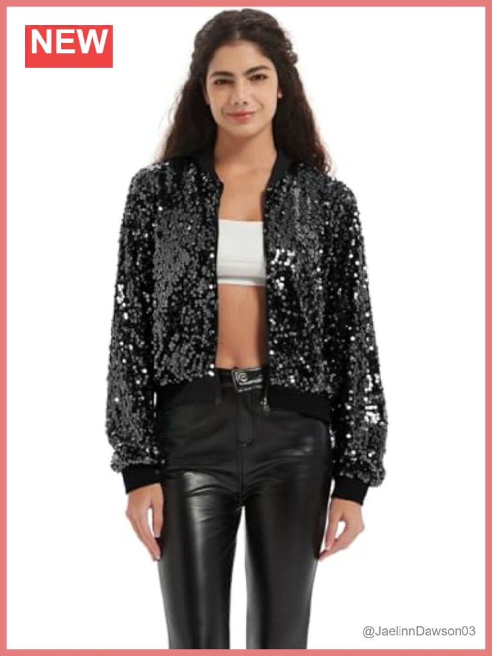 Sequin Bomber Jacket Long Sleeve Open Front Sparkly Glitter Party Crop Women